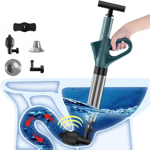 مكبس تصريف هواء المرحاض، مكبس هواء قوي بضغط 360 درجة، أداة إزالة انسداد الصرف مع مقياس البارومتر لأنابيب المطبخ المسدودة، الفولاذ المقاوم للصدأ (رمادي) in Kuwait