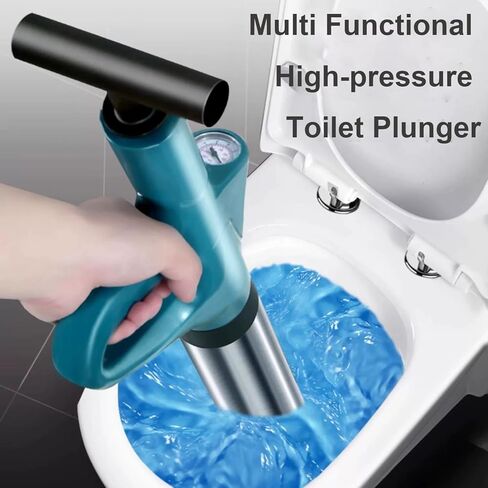 مكبس تصريف هواء المرحاض، مكبس هواء قوي بضغط 360 درجة، أداة إزالة انسداد الصرف مع مقياس البارومتر لأنابيب المطبخ المسدودة، الفولاذ المقاوم للصدأ (رمادي) in Kuwait