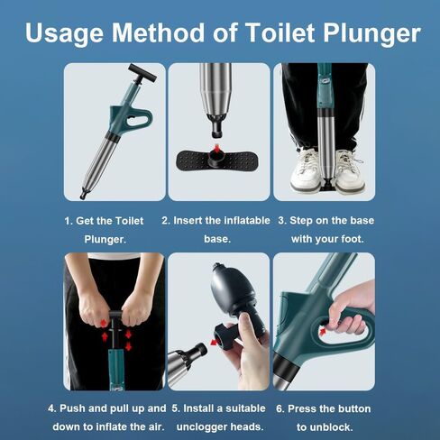 مكبس تصريف هواء المرحاض، مكبس هواء قوي بضغط 360 درجة، أداة إزالة انسداد الصرف مع مقياس البارومتر لأنابيب المطبخ المسدودة، الفولاذ المقاوم للصدأ (رمادي) in Kuwait