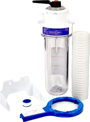 Whirlpool Large Capacity 10" x 4.5" Whole House Water Filter System WHKF-DWHBB, 1" Port, NSF Certified Reduces Sediment, Sand, Soil, Silt, Rust, Includes Filter Housing, Installation Kit & Timer in Kuwait