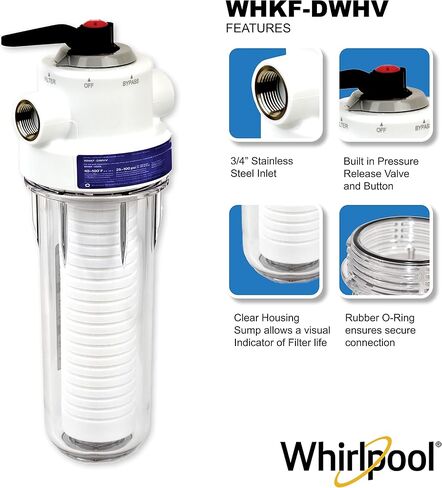 Whirlpool Large Capacity 10" x 4.5" Whole House Water Filter System WHKF-DWHBB, 1" Port, NSF Certified Reduces Sediment, Sand, Soil, Silt, Rust, Includes Filter Housing, Installation Kit & Timer in Kuwait