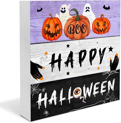 Halloween Decor, Halloween Home Decorations, Farmhouse Saying Wooden Decorative Sign, Home Decor for Desk Table Shelf 5 x 5 Inches in Kuwait