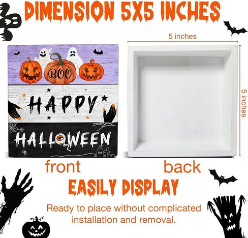 Halloween Decor, Halloween Home Decorations, Farmhouse Saying Wooden Decorative Sign, Home Decor for Desk Table Shelf 5 x 5 Inches in Kuwait