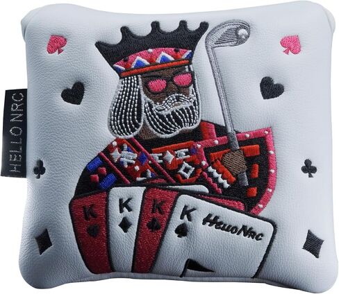 غطاء رأس مضرب الجولف مربع الشكل من Golf Club Poker King مع كعب إغلاق مغناطيسي، أغطية رأس من جلد البولي يوريثان، متوفر باللونين الأبيض والأسود in Kuwait