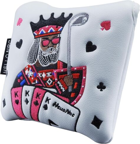 غطاء رأس مضرب الجولف مربع الشكل من Golf Club Poker King مع كعب إغلاق مغناطيسي، أغطية رأس من جلد البولي يوريثان، متوفر باللونين الأبيض والأسود in Kuwait