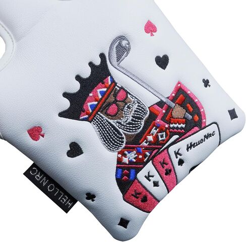غطاء رأس مضرب الجولف مربع الشكل من Golf Club Poker King مع كعب إغلاق مغناطيسي، أغطية رأس من جلد البولي يوريثان، متوفر باللونين الأبيض والأسود in Kuwait