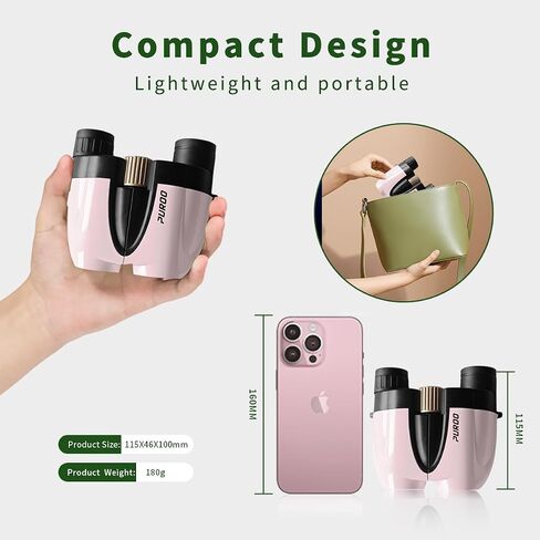 PUROO Compact Binoculars for Adults High Powered,10X25 Small Waterproof,Fogproof and Shockproof Binoculars for Kids Bird Watching,Hunting,Travel,Stargazing,Hiking,Opera,Concerts,Pink in Saudi Arabia