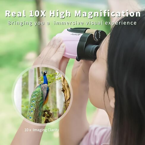 PUROO Compact Binoculars for Adults High Powered,10X25 Small Waterproof,Fogproof and Shockproof Binoculars for Kids Bird Watching,Hunting,Travel,Stargazing,Hiking,Opera,Concerts,Pink in Saudi Arabia