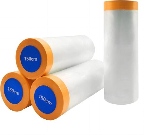 Paint Plastic Covering - Painters Plastic with Tape 59In X 65Ft, Pre Taped Masking Film 2Rolls, Masking Plastic for Painting, Plastic Painting Film for Automotive Painting Covering in Saudi Arabia