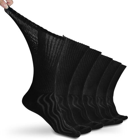 جوارب لين لمرضى السكري للرجال والنساء، 6 أزواج من الجوارب للكاحل مع وسادة، غير مربوطة، جزء علوي عريض للغاية، مقاس فضفاض in Kuwait