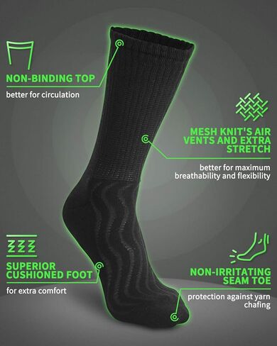 جوارب لين لمرضى السكري للرجال والنساء، 6 أزواج من الجوارب للكاحل مع وسادة، غير مربوطة، جزء علوي عريض للغاية، مقاس فضفاض in Kuwait