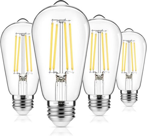 4-Pack Vintage LED Edison Bulbs 60W Equivalent, 850LM 6W Edison Light Bulb Daylight White 5000K, ST58 LED Filament Bulb E26 Base, Non-Dimmable in Saudi Arabia