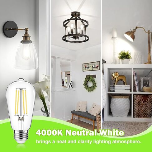 4-Pack Vintage LED Edison Bulbs 60W Equivalent, 850LM 6W Edison Light Bulb Daylight White 5000K, ST58 LED Filament Bulb E26 Base, Non-Dimmable in Saudi Arabia