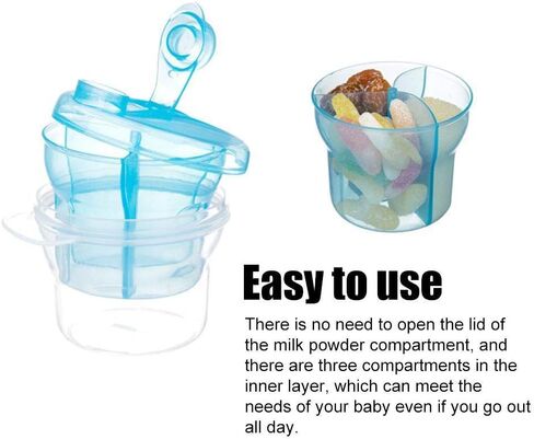 Compact Milk Powder Dispenser, 3 Section Food Container, Ideal for Outdoor Travel, Easy to Clean (Blue) in Saudi Arabia