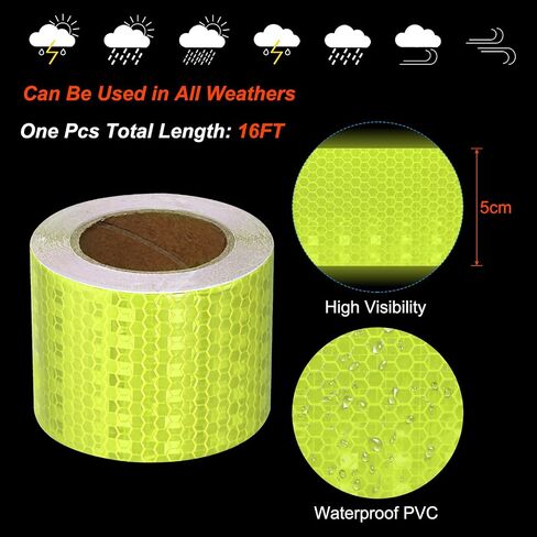 PATIKIL Reflective Tape, 2Pack 2 Inch x 16 FT Waterproof Self Adhesive High Visibility Safety Warning Tape Outdoor Reflectors for Trucks Trailers Cars, Fluorescent Yellow in Saudi Arabia