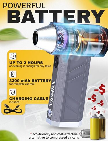 Electric Compressed Air Duster for Computer with Vacuum Mode - 150000RPM Mini Air Blower for Car Detailing - Handheld Blower Cordless Air Pressure Gun - Turbina de Aire Comprimido para Limpiar PC in Saudi Arabia