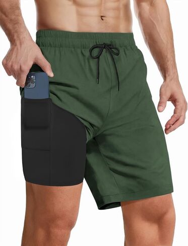 Buauty Mens Swim Trunks with Compression Liner 7 Inch Inseam Quick Dry Swim Shorts Mens Swimsuit Board Shorts with Pockets in Saudi Arabia
