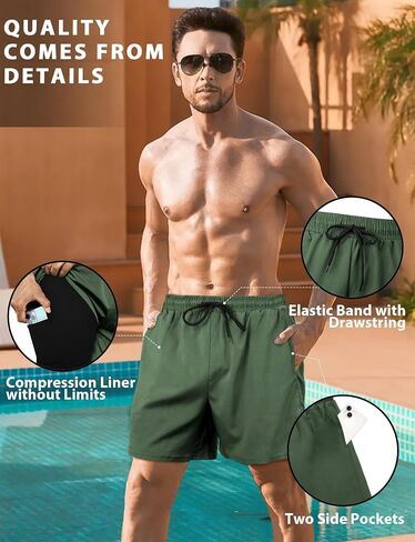 Buauty Mens Swim Trunks with Compression Liner 7 Inch Inseam Quick Dry Swim Shorts Mens Swimsuit Board Shorts with Pockets in Saudi Arabia
