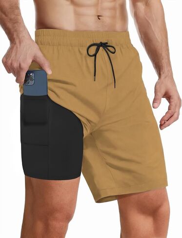Buauty Mens Swim Trunks with Compression Liner 7 Inch Inseam Quick Dry Swim Shorts Mens Swimsuit Board Shorts with Pockets in Saudi Arabia