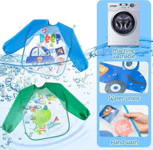 R HORSE 5 قطع مريلة بأكمام طويلة للأطفال الصغار مريلة ذات أكمام مقاومة للماء مرايل تغذية الرضع الملونة مع سيارة قرد الأسد ديناصور نمط هدية لاستحمام الطفل in Kuwait