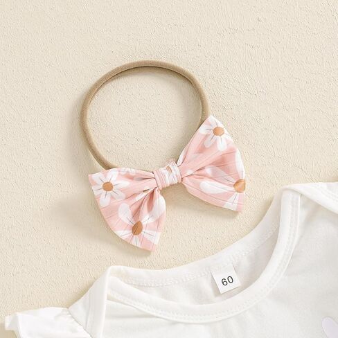 Newborn Baby Girl Fall Outfits Ribbed Long Sleeve Ruffle Romper Floral Flared Pants Headband Set 3Pcs Winter Clothes in Kuwait