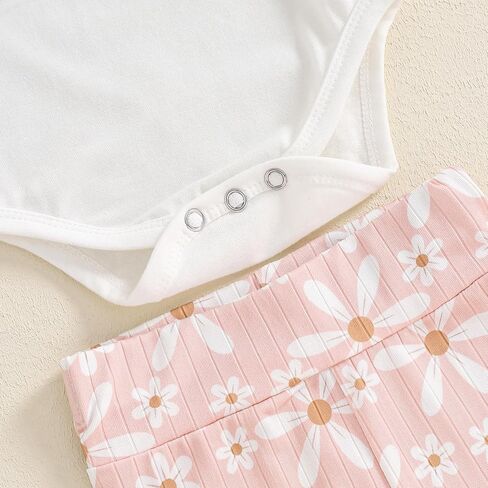 Newborn Baby Girl Fall Outfits Ribbed Long Sleeve Ruffle Romper Floral Flared Pants Headband Set 3Pcs Winter Clothes in Kuwait