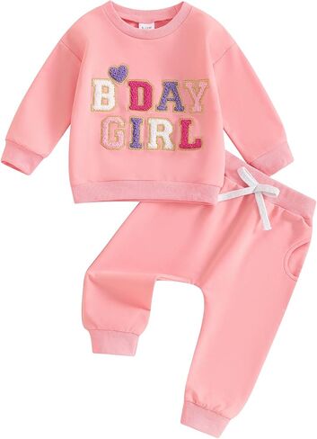 SAYOO Baby Birthday Girl Outfit Embroidery Birthday Girl Print Sweatshirt Pullover+Sweatpants Princess 2Pcs Fall Clothes in Saudi Arabia