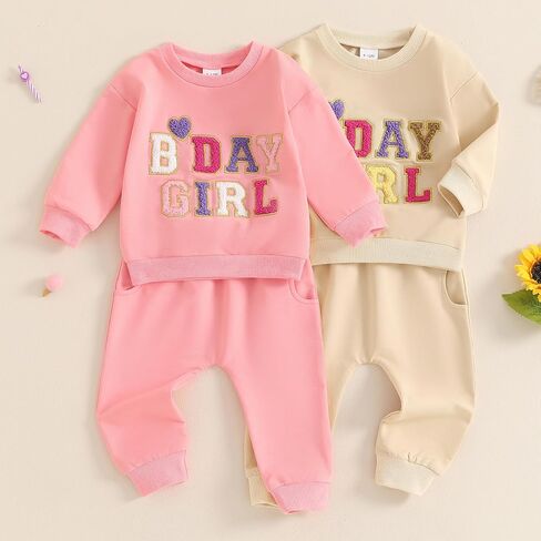 SAYOO Baby Birthday Girl Outfit Embroidery Birthday Girl Print Sweatshirt Pullover+Sweatpants Princess 2Pcs Fall Clothes in Saudi Arabia