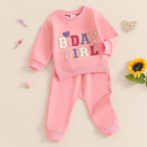 SAYOO Baby Birthday Girl Outfit Embroidery Birthday Girl Print Sweatshirt Pullover+Sweatpants Princess 2Pcs Fall Clothes in Saudi Arabia