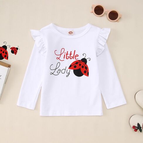 Toddler Baby Girls Outfits Ladybug Letter Graphic Shirt Ruffle Long Sleeve Tops Flare Pants Set Fall Clothes in Saudi Arabia