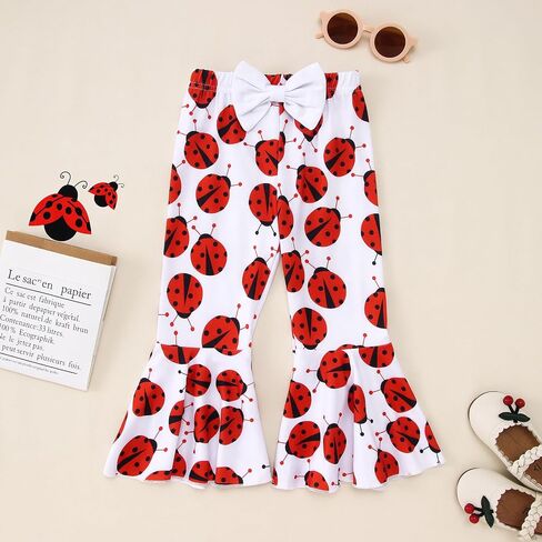 Toddler Baby Girls Outfits Ladybug Letter Graphic Shirt Ruffle Long Sleeve Tops Flare Pants Set Fall Clothes in Saudi Arabia