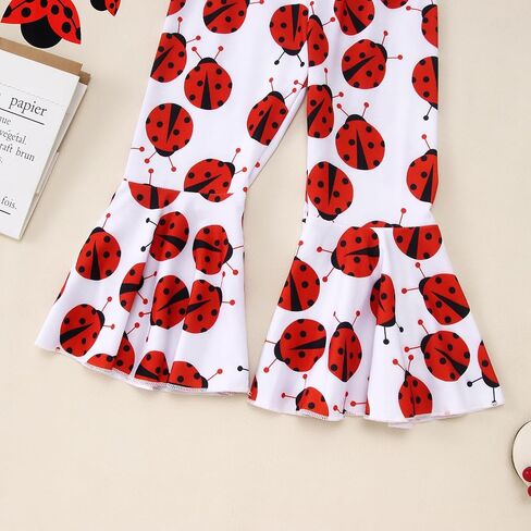 Toddler Baby Girls Outfits Ladybug Letter Graphic Shirt Ruffle Long Sleeve Tops Flare Pants Set Fall Clothes in Saudi Arabia