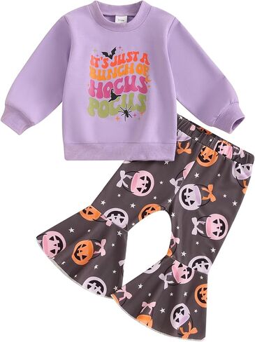 FYBITBO Halloween Outfits For Toddler Girls Cute Long Sleeve Sweatshirt Pumpkin Flare Pants Toddler Girl Fall Clothes Set in Saudi Arabia