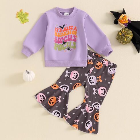 FYBITBO Halloween Outfits For Toddler Girls Cute Long Sleeve Sweatshirt Pumpkin Flare Pants Toddler Girl Fall Clothes Set in Saudi Arabia