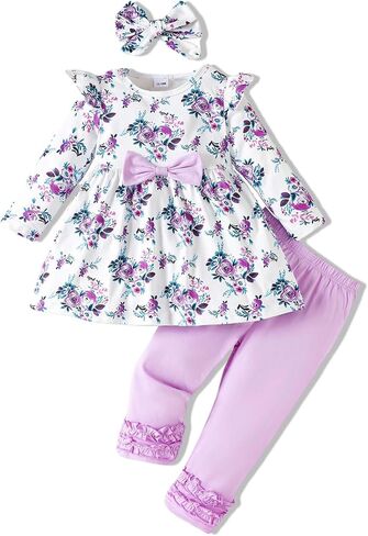 Toddler Baby Girl Clothes Cute Long Sleeve Floral Print T Shirt Ruffle Pants Headband Infant Girl 3PCS Outfits Set in Saudi Arabia