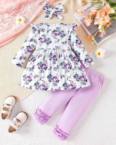 Toddler Baby Girl Clothes Cute Long Sleeve Floral Print T Shirt Ruffle Pants Headband Infant Girl 3PCS Outfits Set in Saudi Arabia
