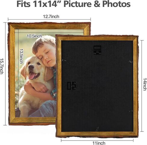 5x7 Picture Frame Rustic Brown, Solid Wood Picture Frame with Bark Edges & Real Glass Cover, Display Pictures/Photos/Prints 5 x 7 for Wall Mounting, Farmhouse Decor in Saudi Arabia
