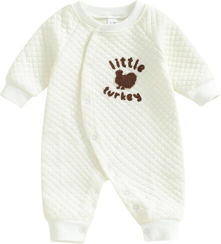 BULINGNA Newborn Baby Boy Girl Thanksgiving Jumpsuit Coat Turkey Embroidery Button Up Romper Fall Winter One Piece Outfit in Saudi Arabia