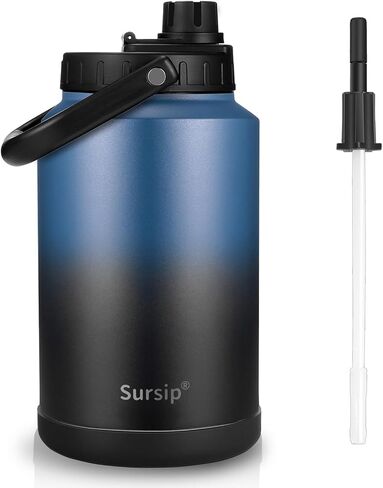 إبريق ماء معزول بسعة 1 جالون من Sursip مع قش، زجاجة مياه سعة 128 أونصة، درجة طعام 18/8، تحافظ على الشرب الساخن والبارد، مقاومة للعرق، رائعة للسفر/المشي لمسافات طويلة/التخييم/الرياضة/الألعاب/الهدايا (أخضر عامري) in Kuwait