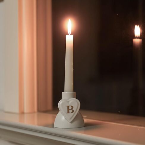 COLLECTIVE HOME - Monogram Heart-Shaped Candle Holders, Personalized Letter Ceramic Stands, Romantic Alphabet Accents, Sophisticated Gift with Exquisite Packaging for Home Elegance (M) in Kuwait
