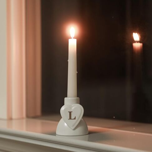COLLECTIVE HOME - Monogram Heart-Shaped Candle Holders, Personalized Letter Ceramic Stands, Romantic Alphabet Accents, Sophisticated Gift with Exquisite Packaging for Home Elegance (M) in Saudi Arabia