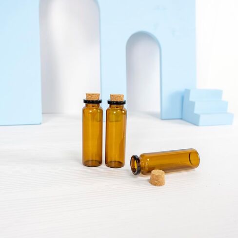 8ml Brown Empty Mini Glass Wish Bottles with Cork Small Brown Glass Vials Cork Amber Glass Vials-50 Pack in Kuwait