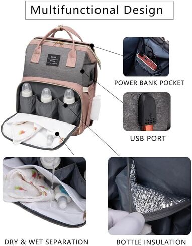 Diaper Bag Backpack ， Baby Toddler Bags for Girls Boys Women Large Big Travel Backpack (grey) in Saudi Arabia