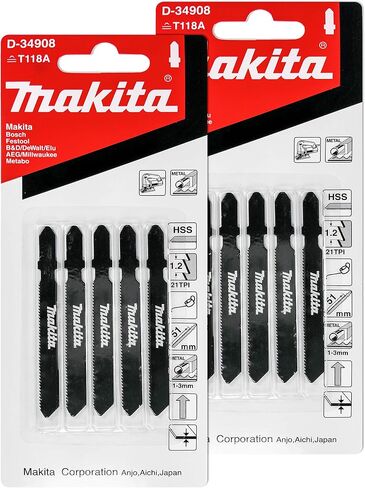 Makita 10 Piece - T Shank Metal Jigsaw Blades For Jig Saws - Fast & Straight Cuts For Metal & Aluminum - 2" 21 TPI HSS Saw Blades in Saudi Arabia