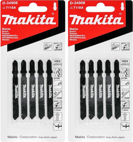 Makita 10 Piece - T Shank Metal Jigsaw Blades For Jig Saws - Fast & Straight Cuts For Metal & Aluminum - 2" 21 TPI HSS Saw Blades in Saudi Arabia