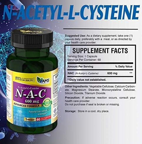 America Medic & Science NAC 600mg – NAC Supplement for Lung Health & Immune Support, Liver Support & Antioxidants – N-Acetyl-Cysteine – 60 Capsules (Pack of 1) in Saudi Arabia