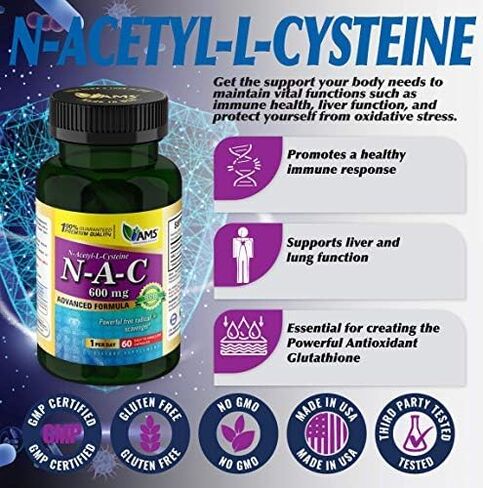 America Medic & Science NAC 600mg – NAC Supplement for Lung Health & Immune Support, Liver Support & Antioxidants – N-Acetyl-Cysteine – 60 Capsules (Pack of 1) in Saudi Arabia