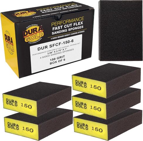 إسفنجة صنفرة يدوية بأربعة جوانب من Dura-Gold، 320 حبيبة، صندوق مكون من 6 قطع - أداء مرن 3.9 بوصة × 2.75 بوصة × 1 بوصة، وسادات من الطوب الكاشطة من ورق الصنفرة المرن الرطب أو الجاف، قابلة لإعادة الاستخدام - خشب رملي، جدار جاف، معدن، طلاء تلقائي in Kuwait