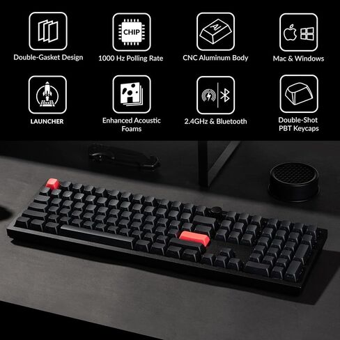 Keychron Q6 Max QMK/LAUNCHER Wireless Bluetooth/2.4 جيجا هرتز/USB-C لوحة مفاتيح ميكانيكية سلكية مخصصة، مقبض كامل الحجم قابل للبرمجة بإضاءة خلفية RGB ومفتاح Gateron Brown قابل للتبديل السريع لنظام التشغيل Mac Windows Linux - أسود in Saudi Arabia
