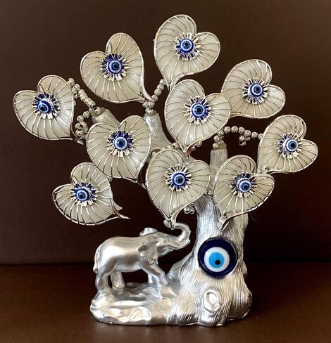 Blue Evil Eye Turkish Nazar Money Fortune Tree Lucky Elephant Design Protection Gift Home Decor Ornament in Kuwait